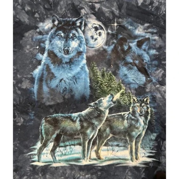 Mountain Wolf Family Howling Bark at Moon Wolves Y2K Tie Dye Shirt Adult XXL - Picture 3 of 5